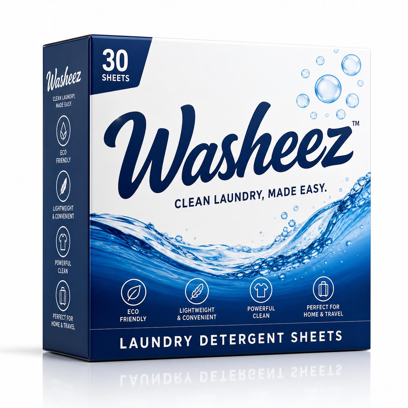 Washeez laundry detergent sheets — 30 sheets, 30 loads
